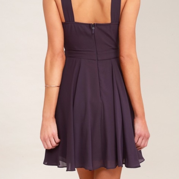 Dusty Purple Skater Dress- Halter Dress - Picture 2 of 4
